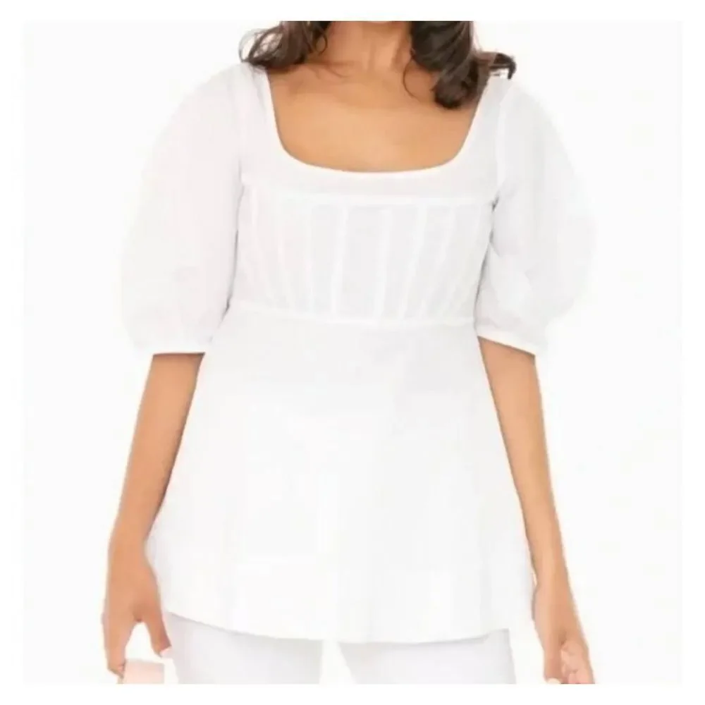 NWT Tuckernuck  White Nealy Corset Top Puff Sleeve Blouse Shirt sz XS
